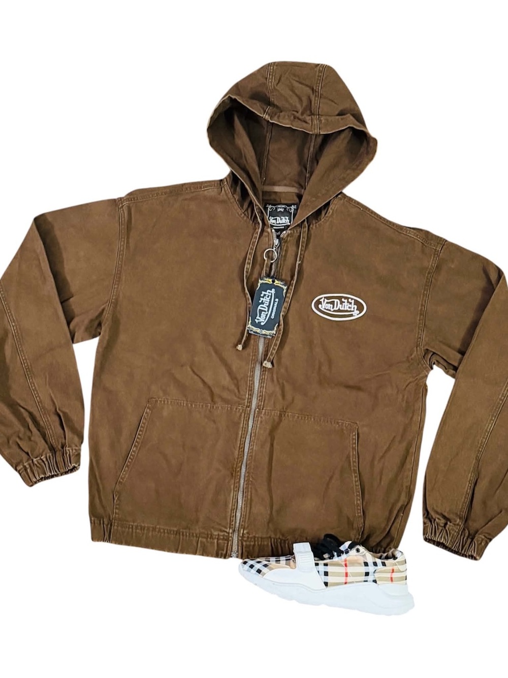 Von Dutch Brown Hooded Zip Jacket with Logo Patch